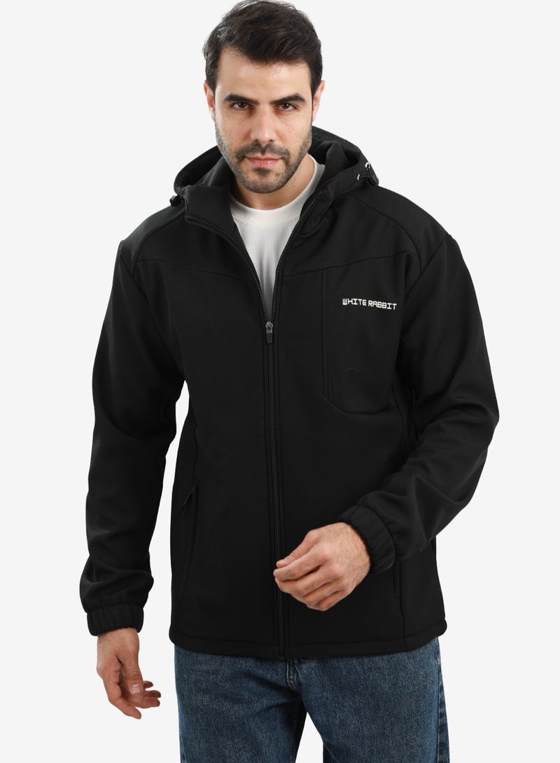 White Rabbit Men’s Softshell Water-Resistant Jacket – Full Zip Hooded Design - Image 1